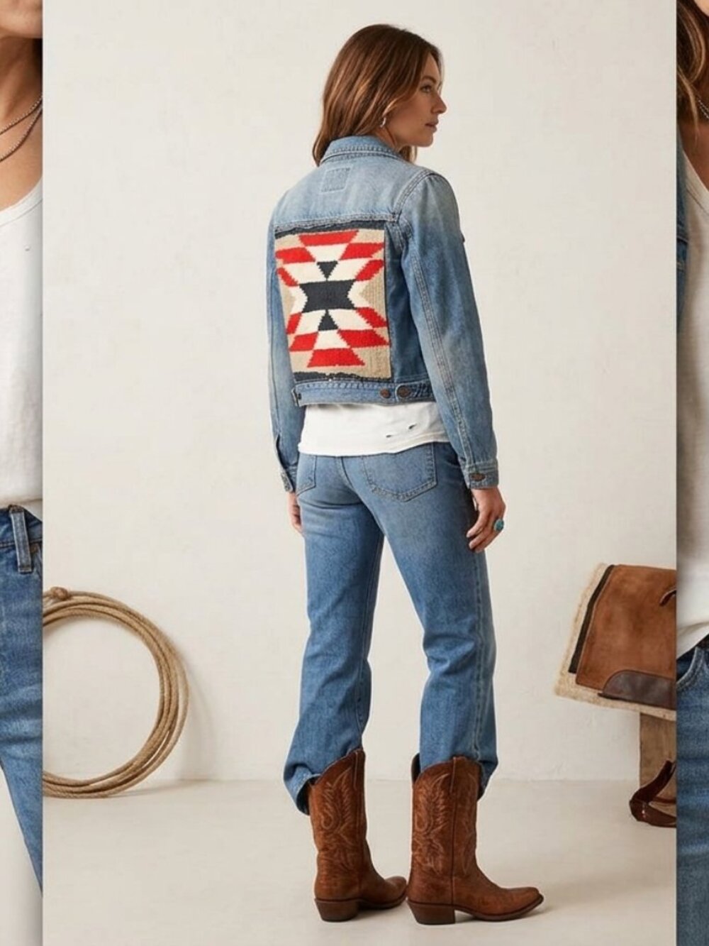 Salvaje Denim Upcycled Southwestern Blanket-Back Jacket [PH0735]